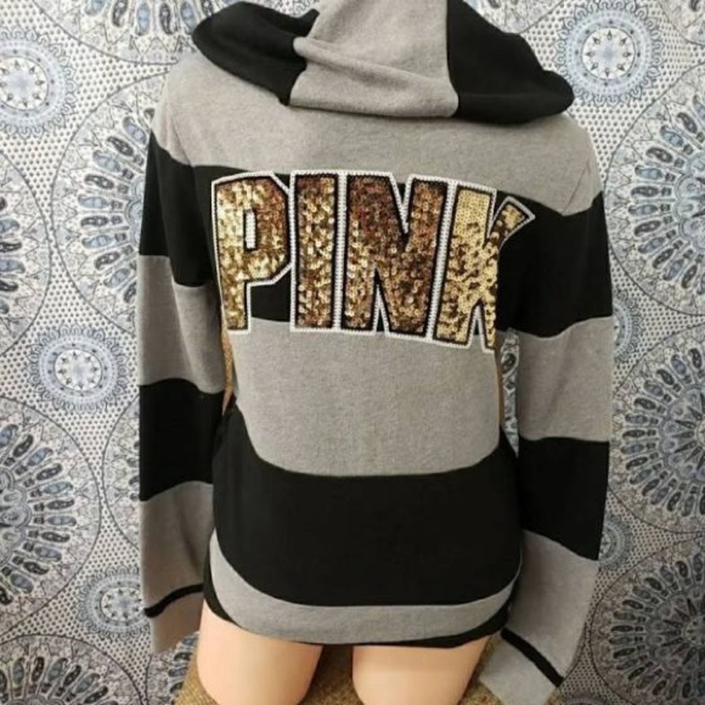 VSPINK BRAND NWT RARE SEQUIN RUGBY BLINGHOODIE ZIP
